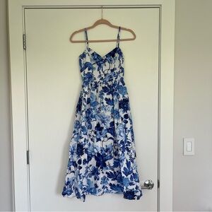 H&M Linen Blend Blue Floral Midi Dress - XS
